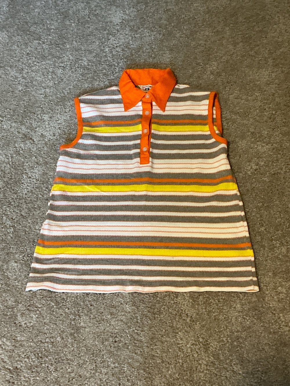 Genuine Vintage 1970’s Striped Sleeveless Dagger Collar Shirt, Orange Ringer